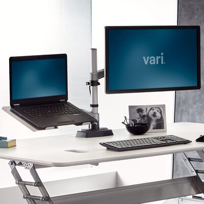 Computer Laptop Stand Up Desk Height Adjustable Rolling Lift w/ Monitor Arm Base 